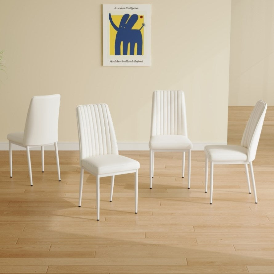 ZNTS 4 Dining Chair Set, White Dining Chair Set, PU Material High Back Seat and Sturdy White Leg Chair W1151P191460